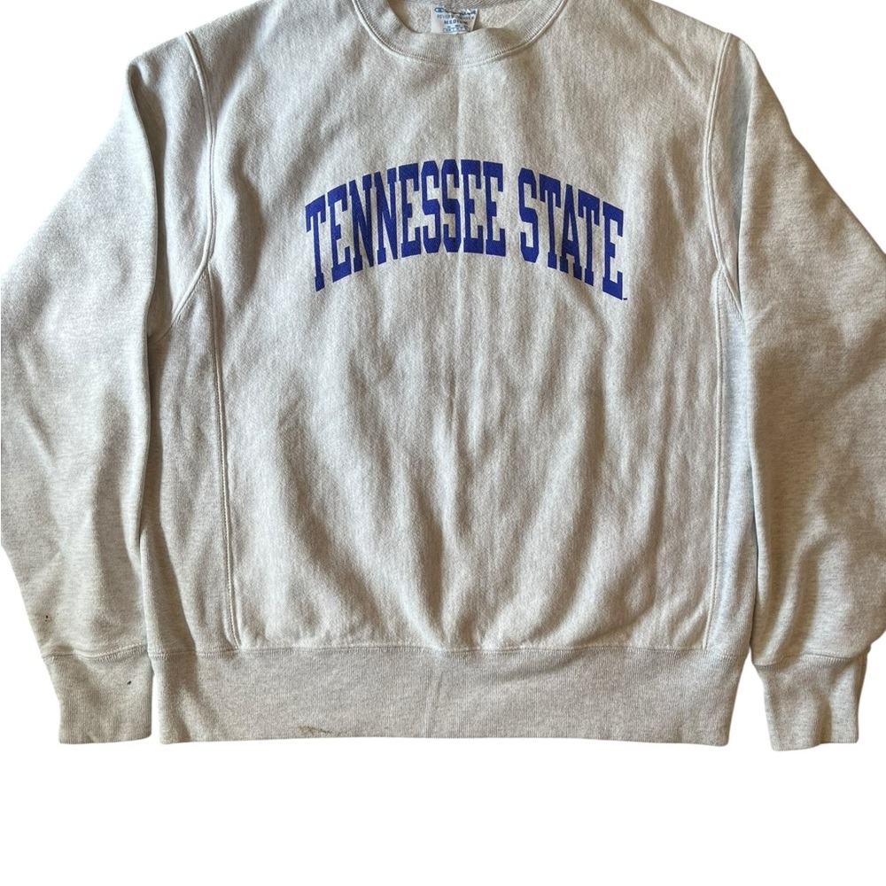 Champion Reverse Weave Heather Gray Crewneck with Blue Tennessee State Logo